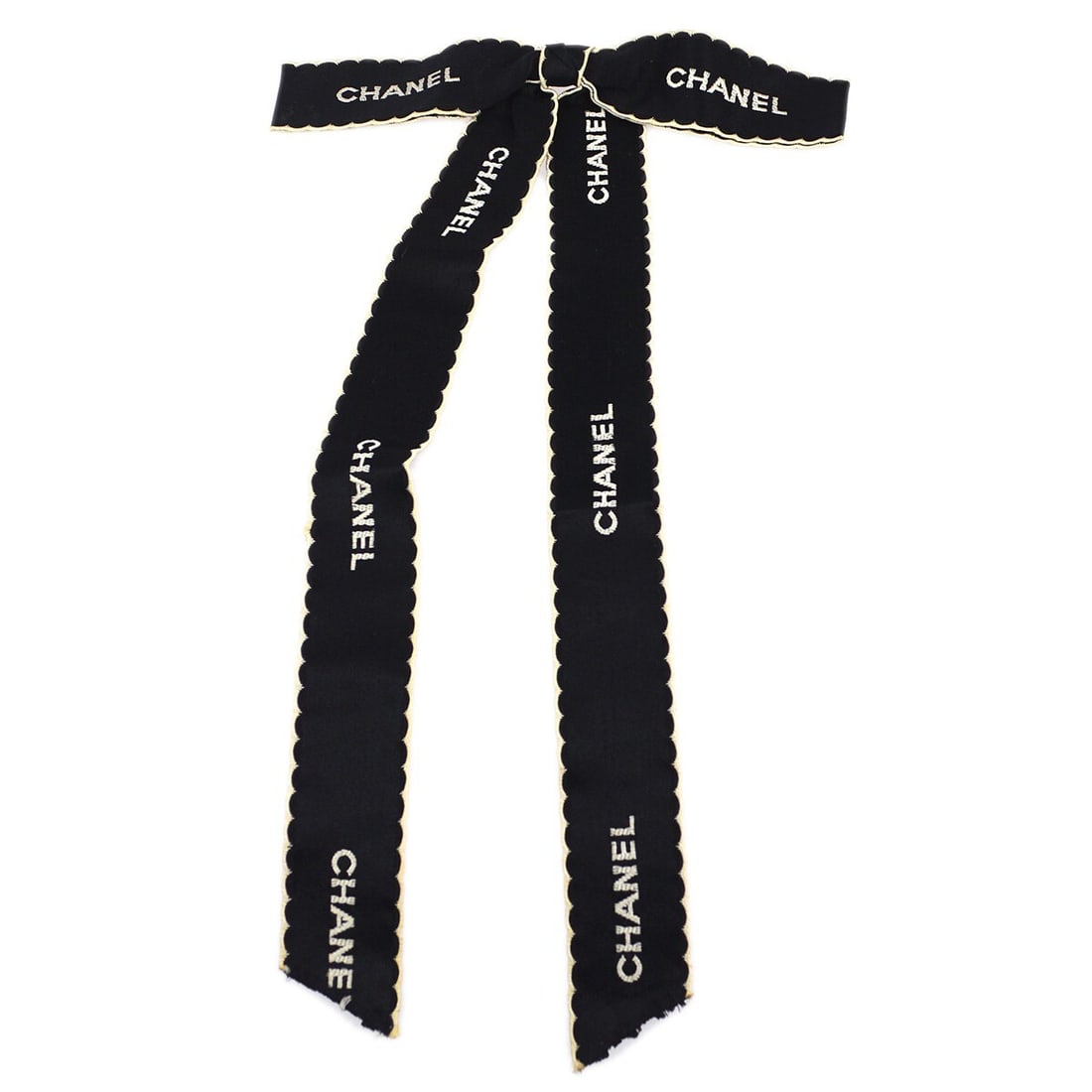 Chanel Satin Ribbon Bow Corsage Brooch Black: Chanel Satin Ribbon Bow Corsage Brooch Black Black Chanel ribbon bow motif brooch pin corsage crafted in satin with gold-tone metal accents. Made in France, this piece features a black and white desig