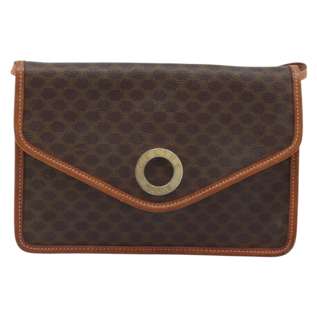 Celine Vintage Macadam Circle Logo Shoulder Bag Brown Canvas Leather (1 of 18)