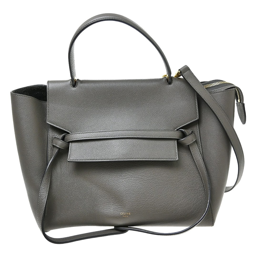 Celine Belt gray leather handbag 28cm x 21cm x 17cm: Celine Belt gray leather handbag 28cm x 21cm x 17cm Celine Belt leather bag in gray with a structured silhouette and a good overall condition. The exterior shows light scratching and light marks, and 