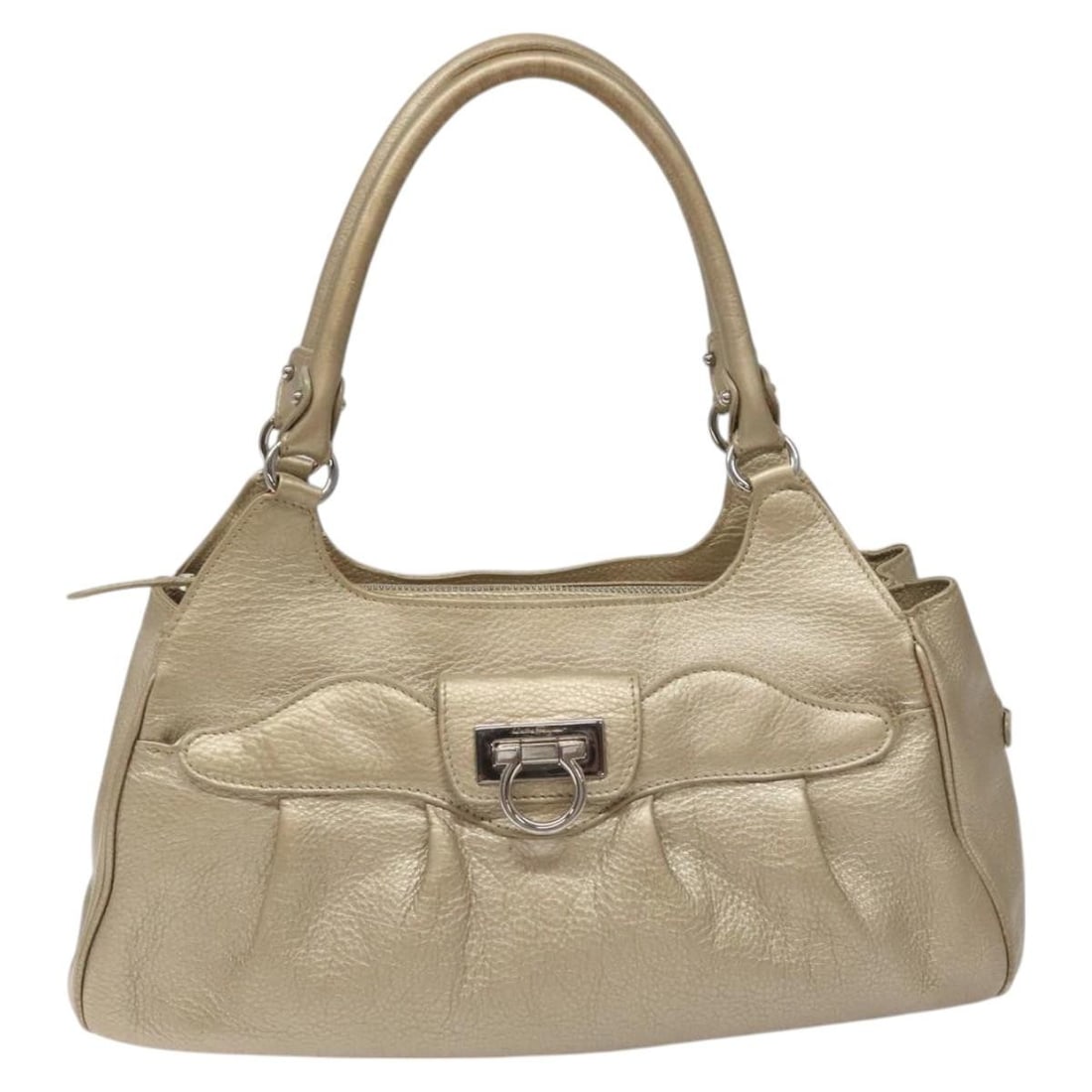 Leather zip tote Salvatore Ferragamo Gancini gold: Leather zip tote Salvatore Ferragamo Gancini gold Salvatore Ferragamo Gancini Zip Tote in leather with a gold-tone finish. This vintage bag is in good condition with honest wear consistent with age an