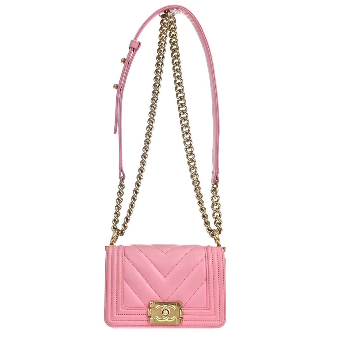 CHANEL Boy Mini Shoulder Bag Pink Lambskin Chain Strap (1 of 10)