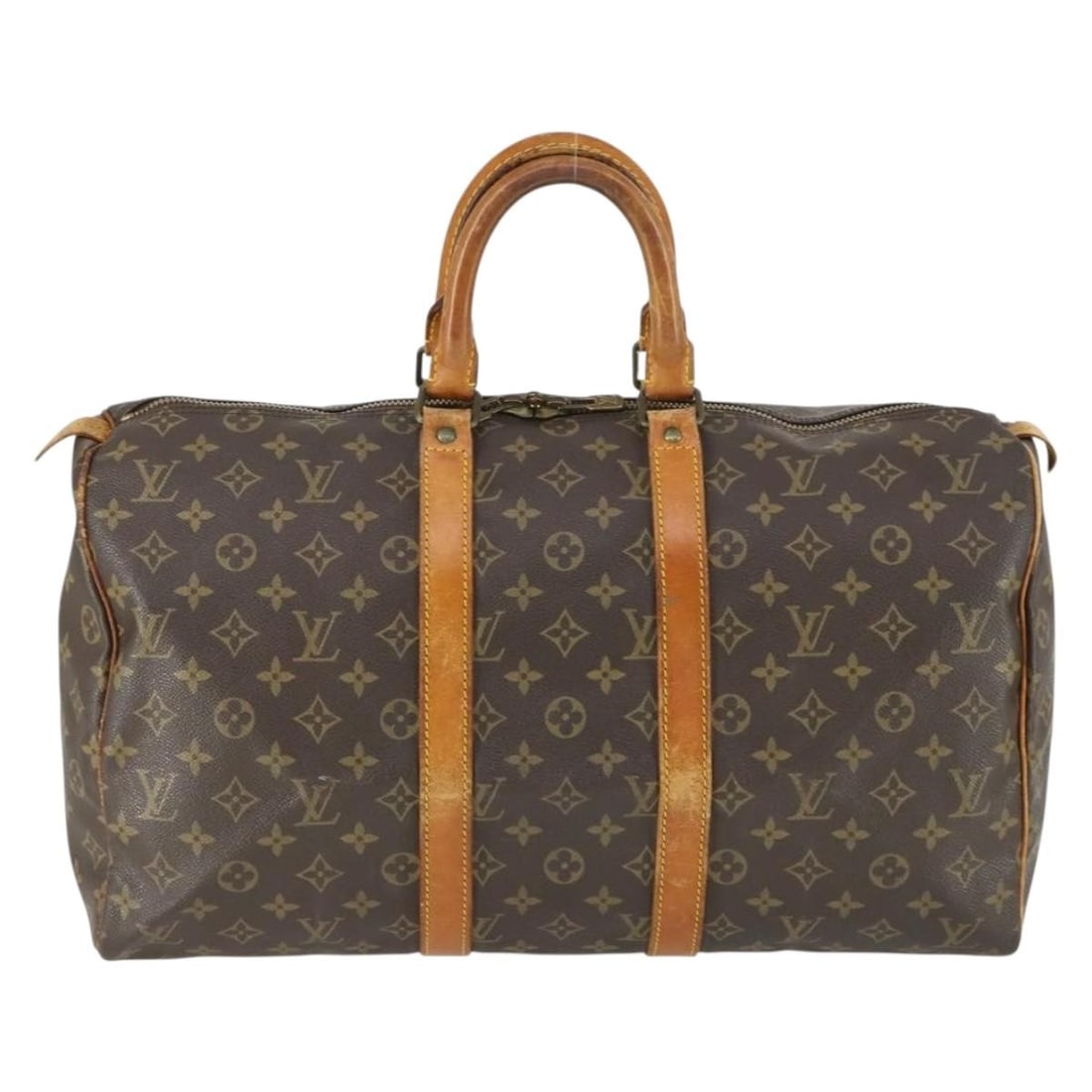 Louis Vuitton Keepall Monogram Canvas Unisex Travel Bag Brown 45cm: Louis Vuitton Keepall Monogram Canvas Unisex Travel Bag Brown 45cm This Louis Vuitton Keepall Bag features the iconic monogram canvas in brown and is designed for unisex use. Crafted in France, it sho