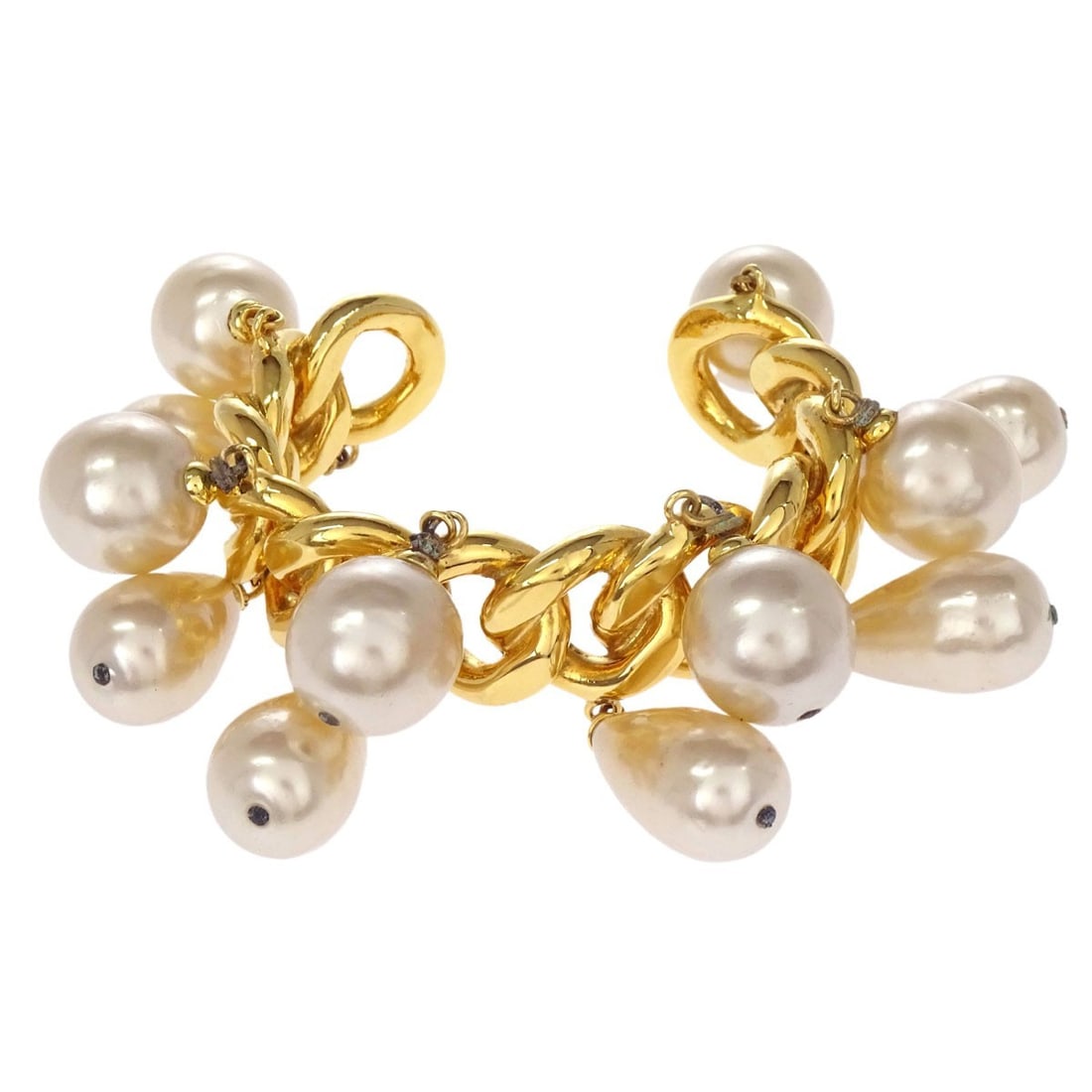 CHANEL artificial pearl gold plated bangle bracelet with box (1 of 7)