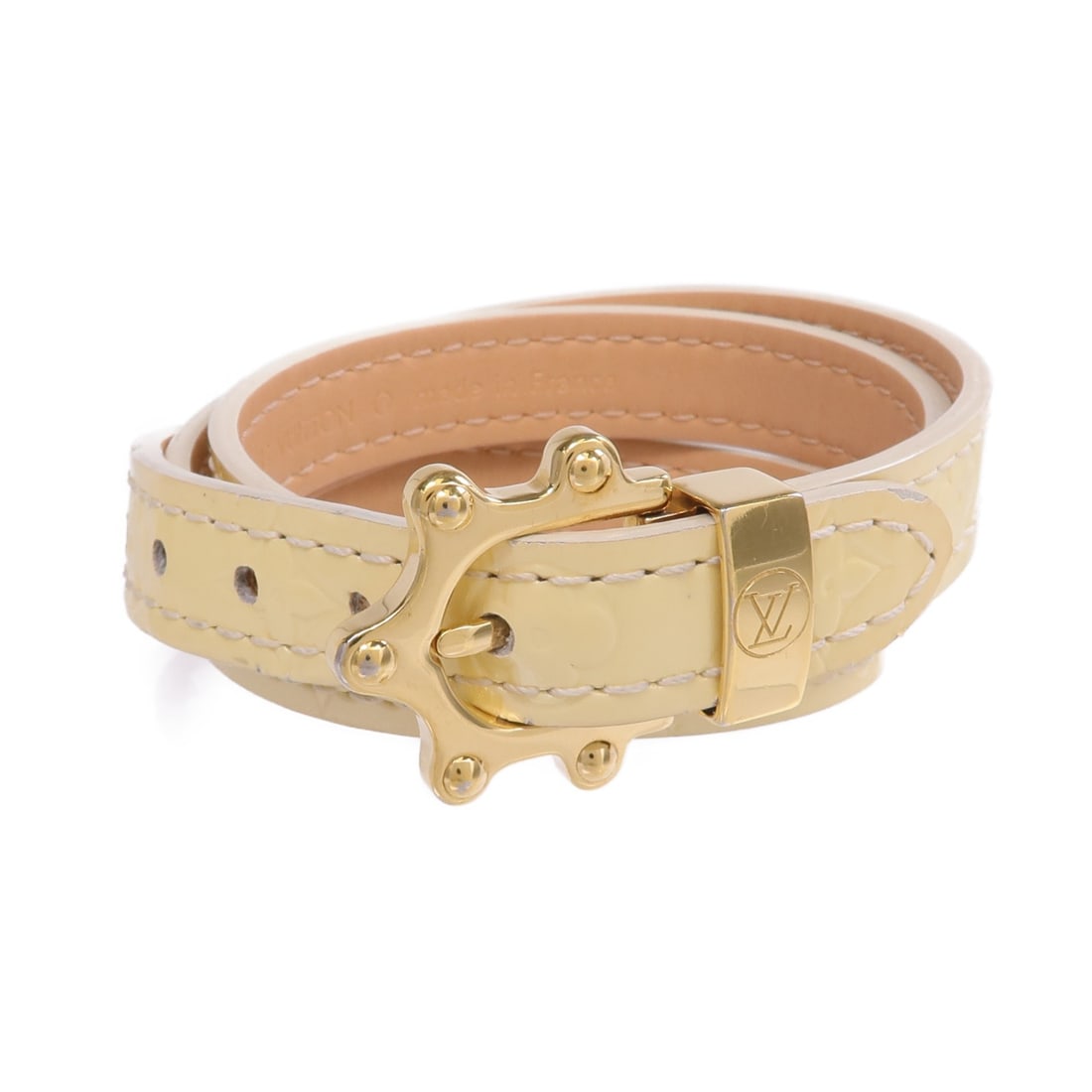 Louis Vuitton M91400 Triple Tour Bracelet Monogram Vernis Patent Leather Yellow: Louis Vuitton M91400 Triple Tour Bracelet Monogram Vernis Patent Leather Yellow Louis Vuitton Triple Tour bracelet in Monogram Vernis light yellow. It is described as a women's regular-size bracelet m
