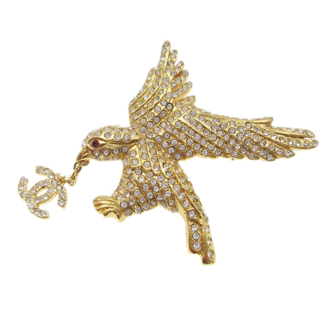 Chanel 01P Gold Plated Eagle Brooch with Rhinestones: Chanel 01P Gold Plated Eagle Brooch with Rhinestones Chanel brooch pin in a gold-plated finish with rhinestone embellishments. Made in France, this piece features the 01P mark and is described in exce