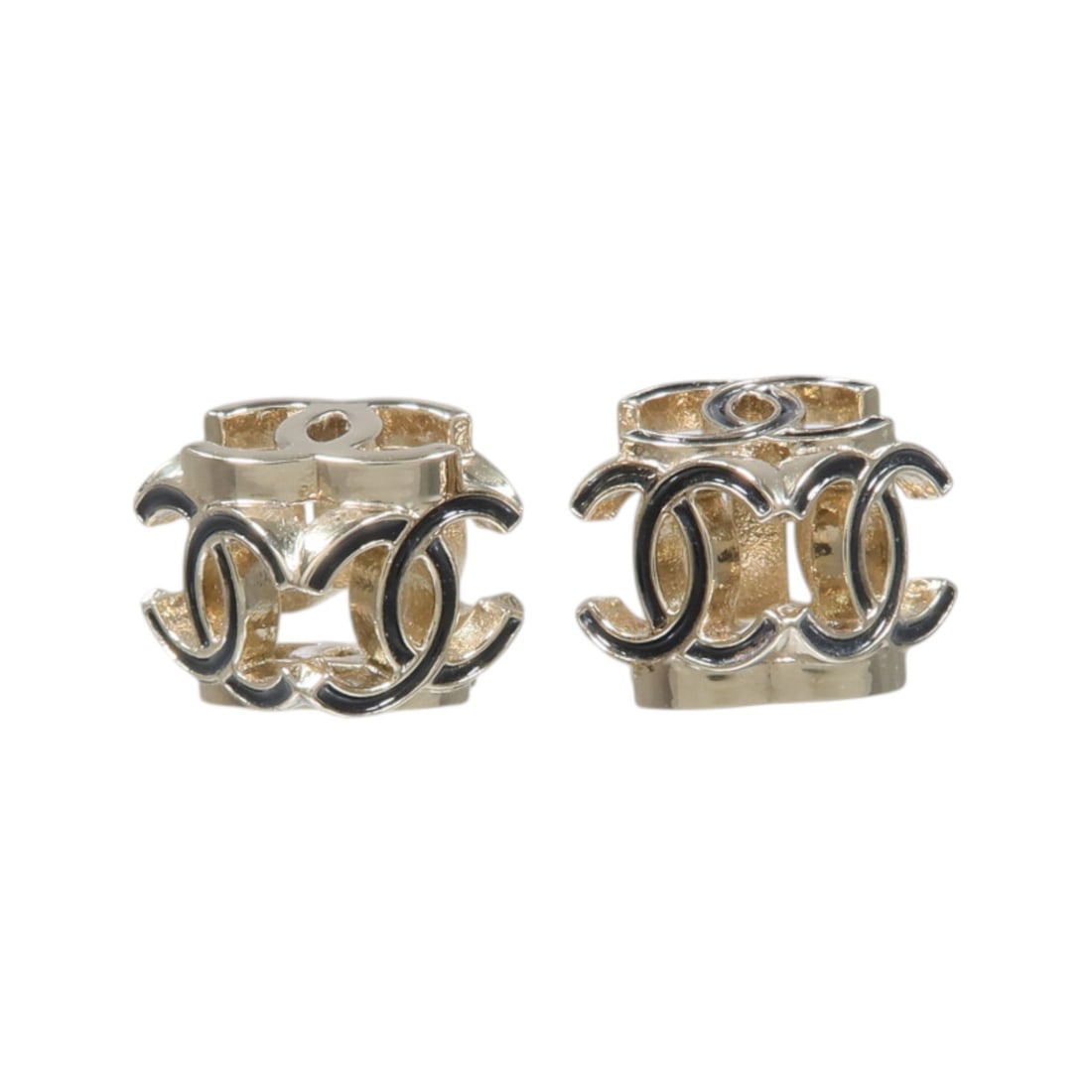 CHANEL A22K CC Cube Pierced Earrings Gold Tone Black: CHANEL A22K CC Cube Pierced Earrings Gold Tone Black CHANEL pierced earrings featuring the CC logo cube design in gold and black metal. Includes a storage box. Condition is B with reasonable wear and 
