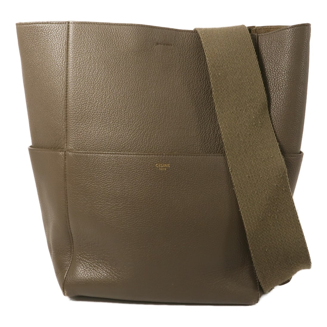 CELINE Sangle Large Bucket Shoulder Bag Gray Calfskin Leather (1 of 13)