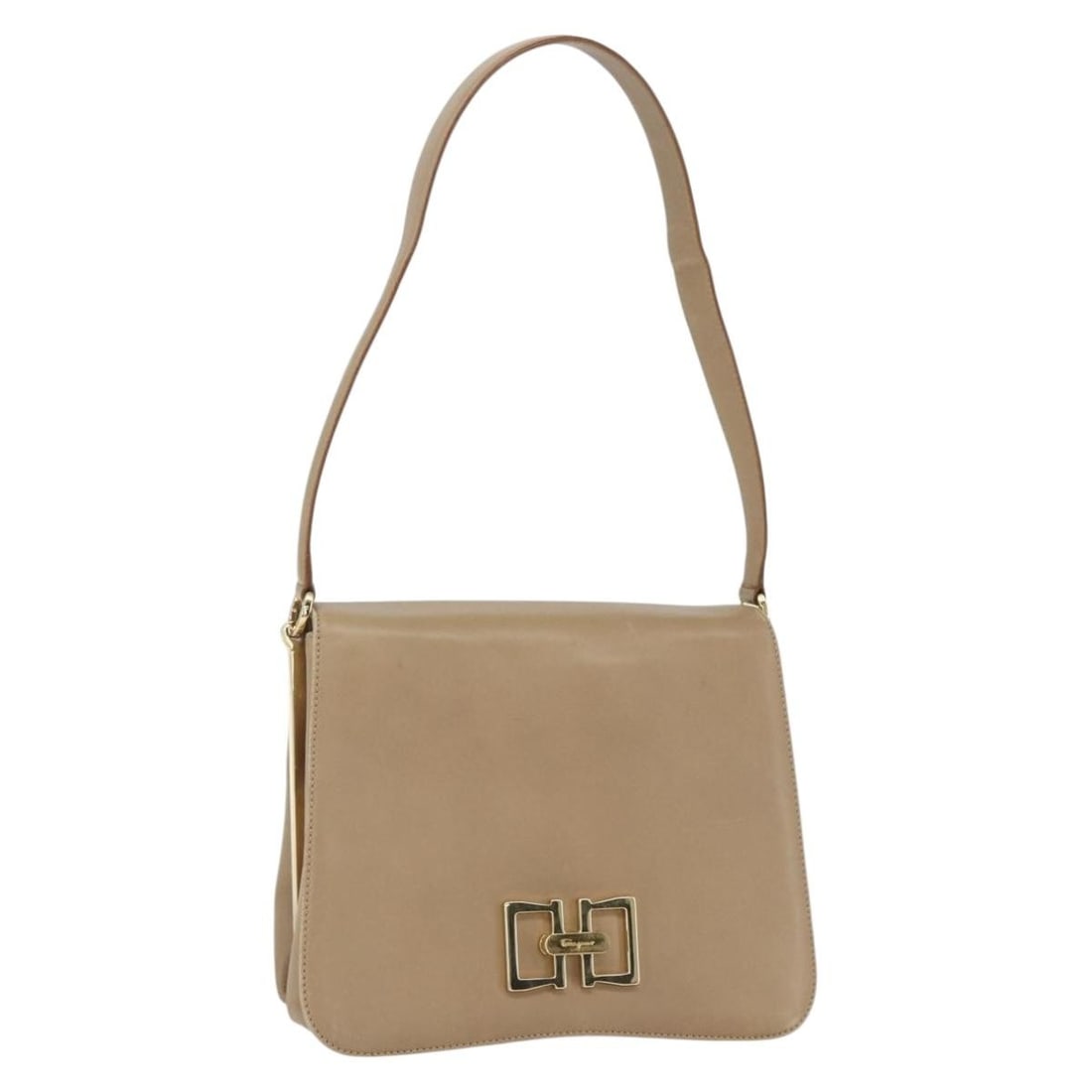 Salvatore Ferragamo Beige Gold Leather Shoulder Bag with Dust Bag: Salvatore Ferragamo Beige Gold Leather Shoulder Bag with Dust Bag A Salvatore Ferragamo women's shoulder bag crafted from leather in beige and gold. Made in Italy, it measures approximately 9.1 x 7.5 