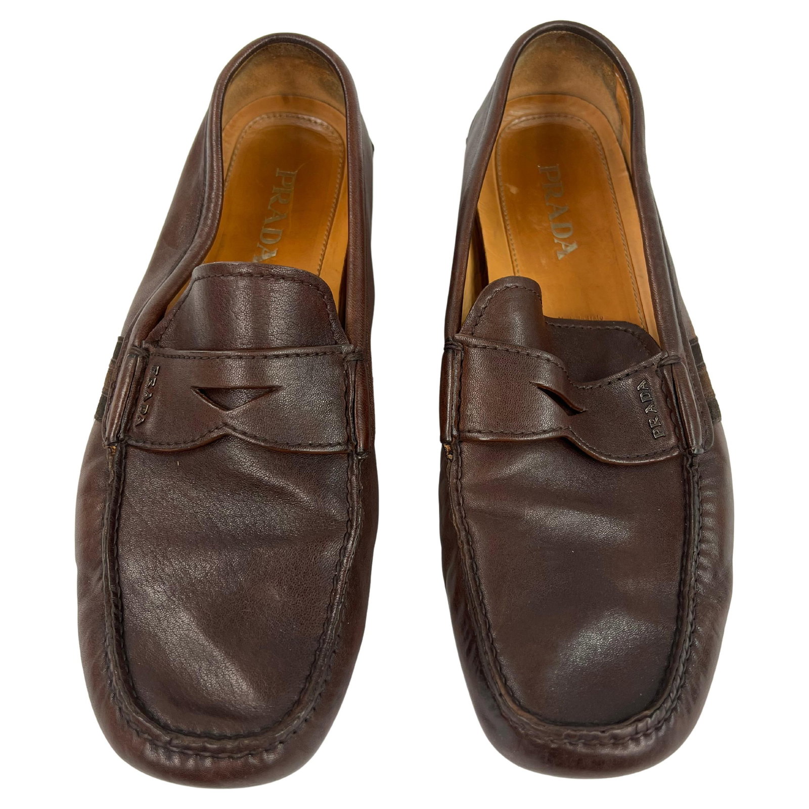 Prada Size 11 Leather Flat Moccasins Brown Italy (1 of 8)