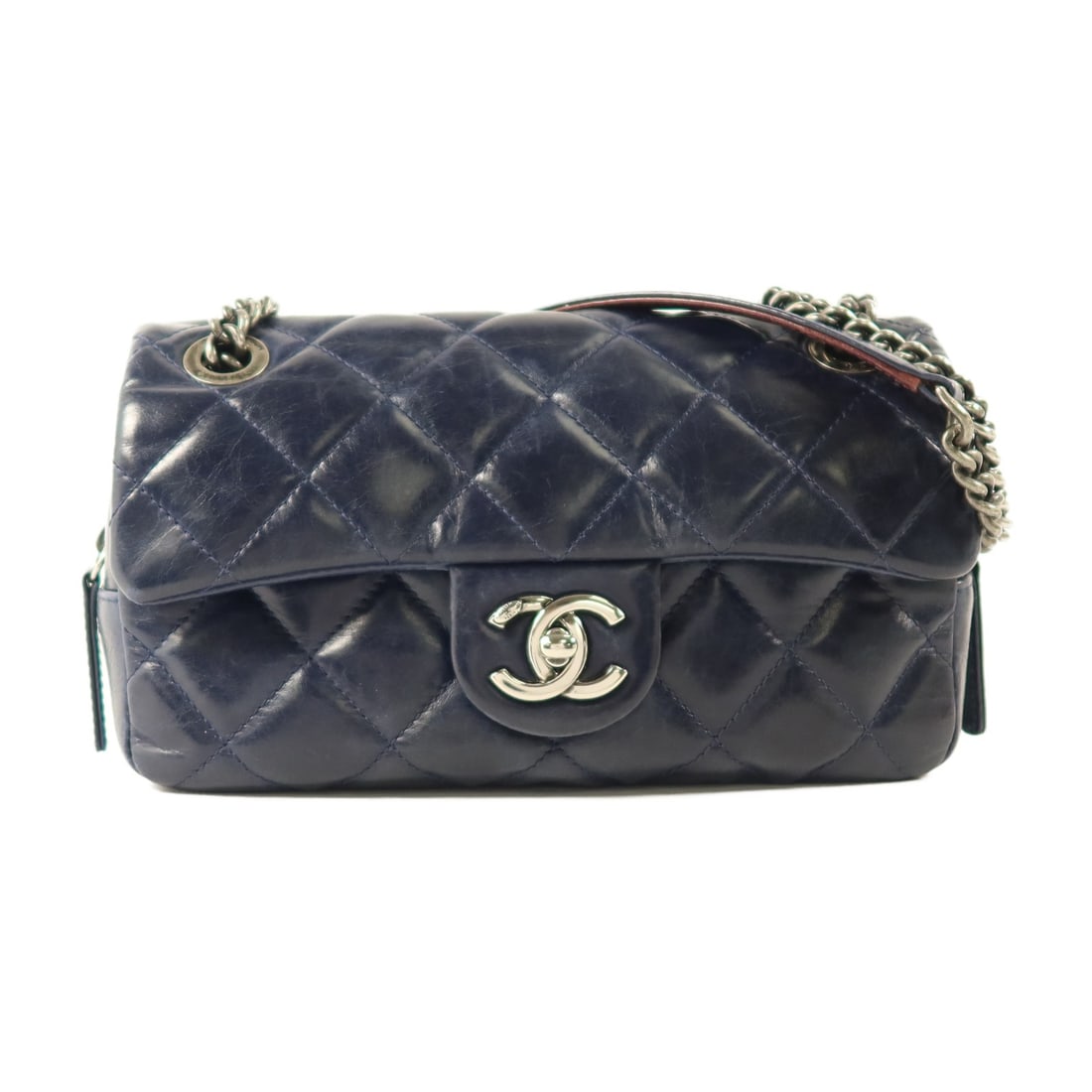 CHANEL CC Lambskin Shoulder Bag Blue Chain SHW: CHANEL CC Lambskin Shoulder Bag Blue Chain SHW A CHANEL shoulder bag crafted in lambskin (sheep leather) with a dark blue exterior and blue frame color. The bag features CC SHW chain styling, a fasten