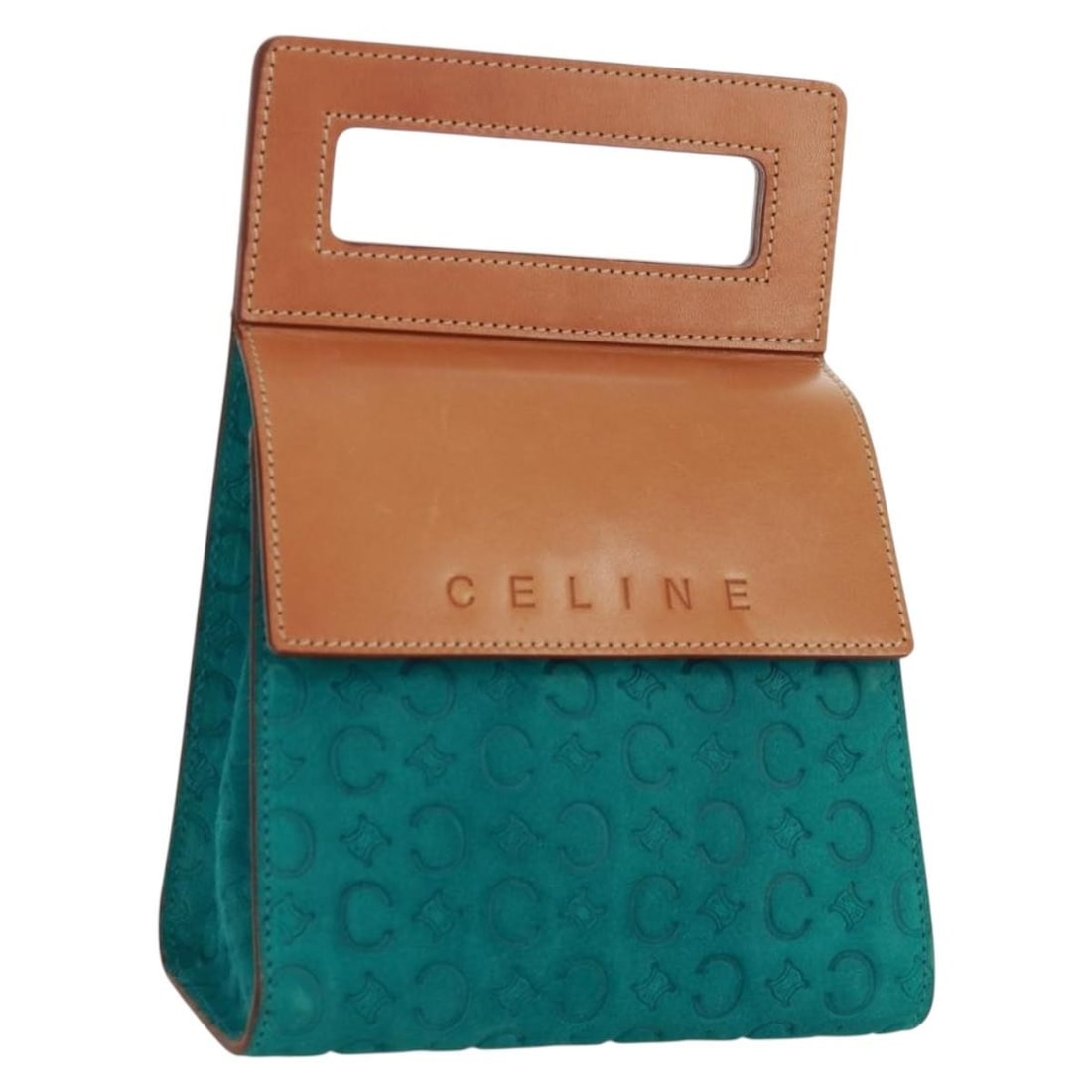 CELINE C Macadam suede handbag turquoise blue silver tone: CELINE C Macadam suede handbag turquoise blue silver tone Celine C Macadam hand bag crafted in suede and canvas with a turquoise blue and silver colorway. Made in Italy, this women's bag includes only