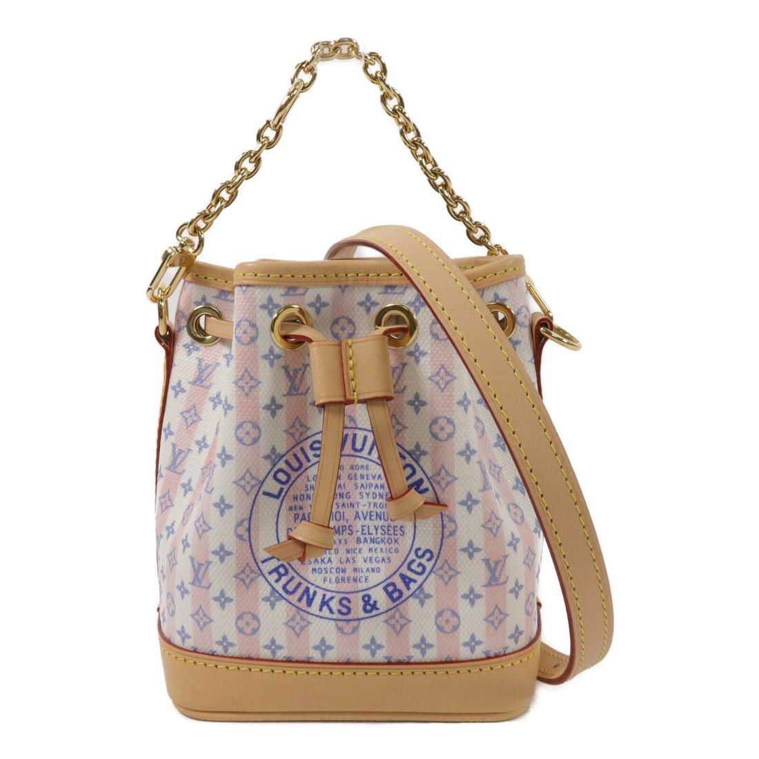 Louis Vuitton Nano Noe M29029 2 Way Shoulder Bag Bicolor Monogram: Louis Vuitton Nano Noe M29029 2 Way Shoulder Bag Bicolor Monogram Louis Vuitton Nano Noe 2-way shoulder bag in bicolor monogram canvas with a blue and pink color scheme. This women's bag features a co