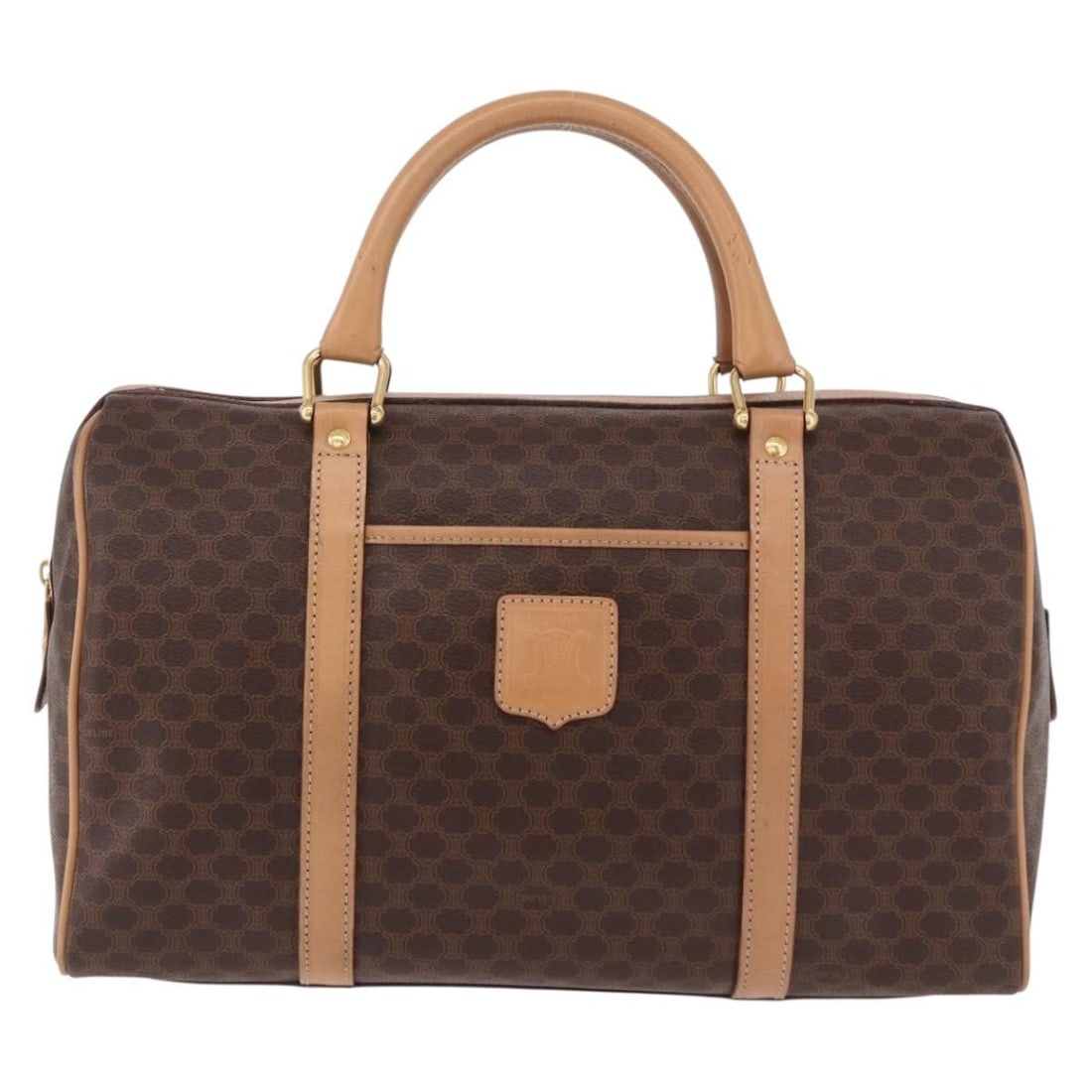 Celine Vintage Macadam Boston Handbag PVC Leather Brown: Celine Vintage Macadam Boston Handbag PVC Leather Brown Celine Vintage Macadam Boston bag in brown PVC with leather trim. Made in Italy, this female bag is presented in very good overall condition wit