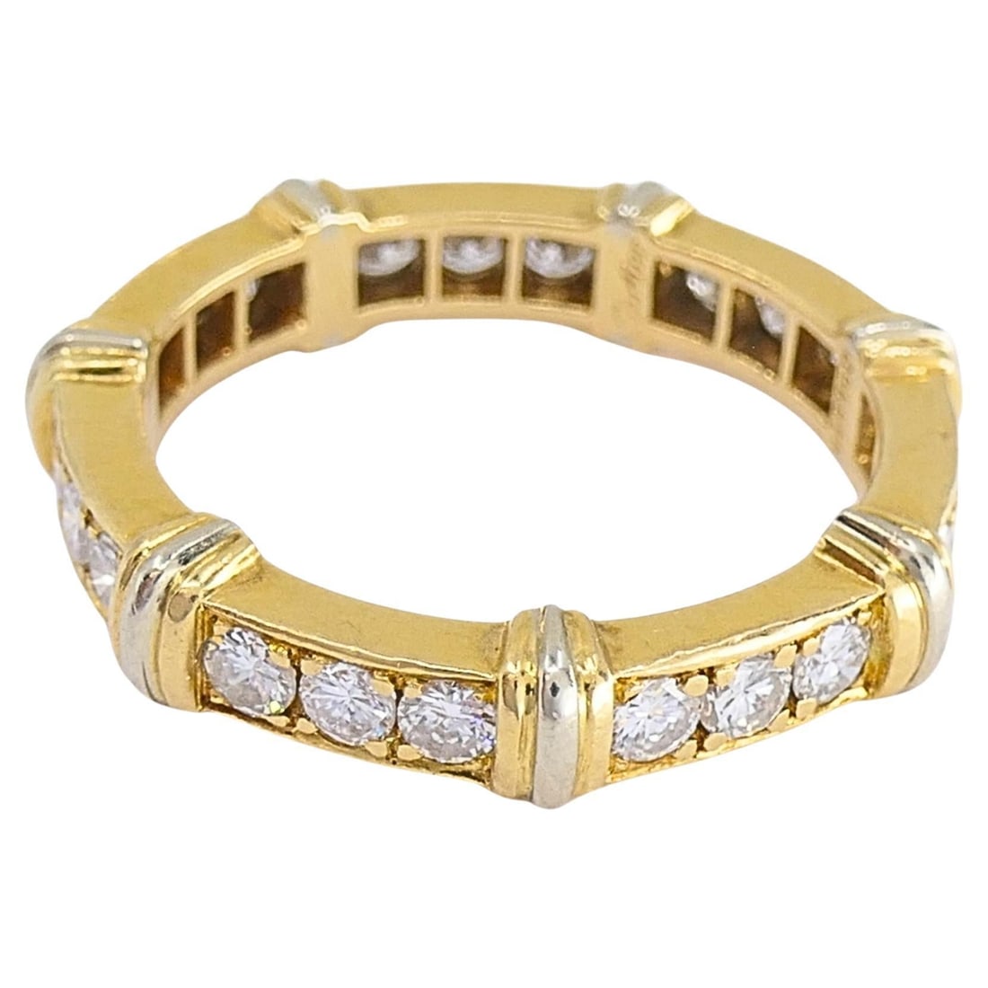 Cartier Contessa 18k Gold Diamond Eternity Ring Size 6: Cartier Contessa 18k Gold Diamond Eternity Ring Size 6 Cartier Contessa eternity band ring crafted in 18k yellow and white gold and set with round-cut diamonds. The design features geometric sections 