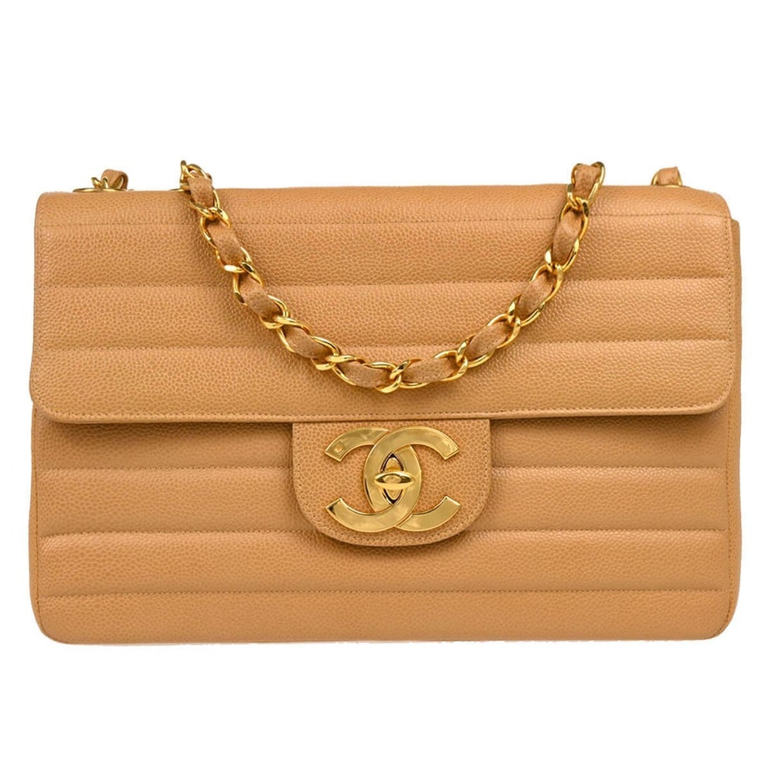 CHANEL Jumbo Classic Flap Shoulder Bag Beige Caviar Leather (1 of 11)