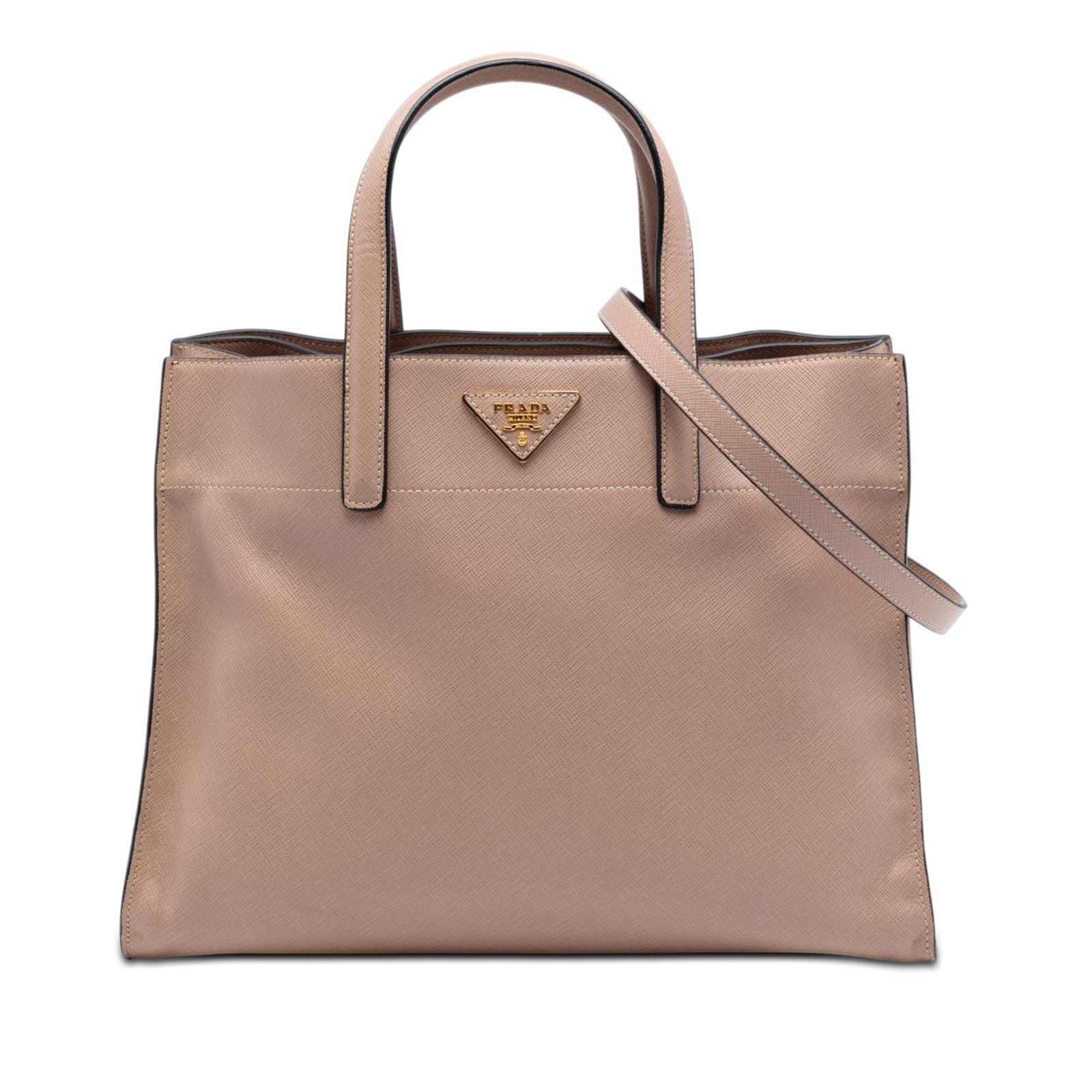 Prada Saffiano Soft Triple Pocket Leather Satchel Brown (1 of 6)