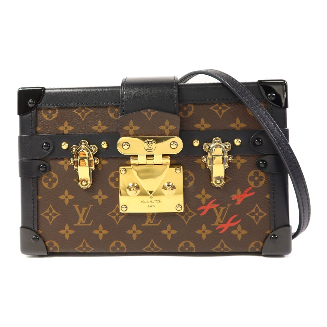 Louis Vuitton Petite Malle M44199 Monogram Shoulder Bag Brown: Louis Vuitton Petite Malle M44199 Monogram Shoulder Bag Brown Louis Vuitton Petite Malle shoulder bag in brown Monogram PVC coated canvas with black and brown accents. This women's shoulder bag featur
