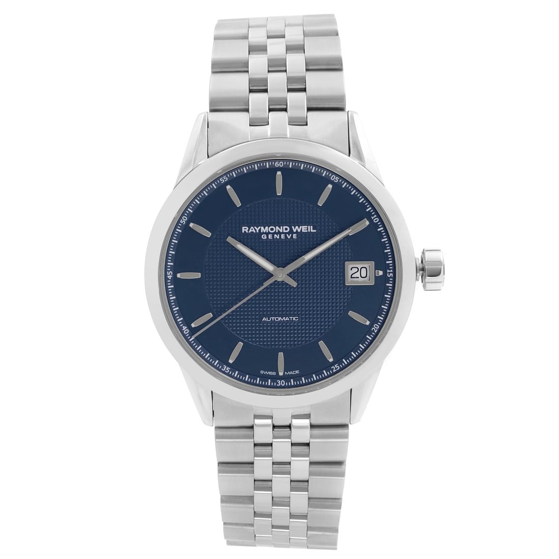 Raymond Weil Freelancer automatic mens watch blue dial steel 42mm 2740-ST-50021: Raymond Weil Freelancer automatic mens watch blue dial steel 42mm 2740-ST-50021 Raymond Weil Freelancer automatic men's watch with a blue dial and stainless steel case and bracelet. Presented in unwor