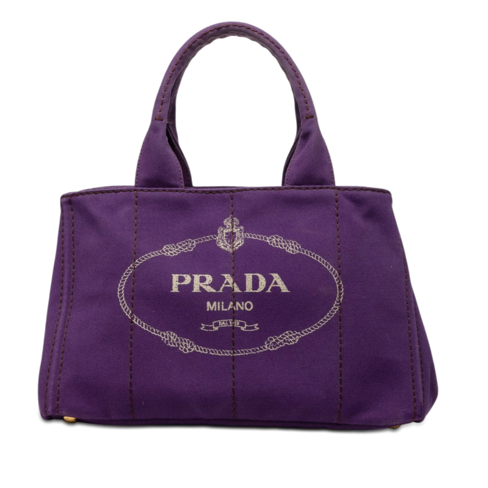 Prada Canapa Logo Canvas Tote Bag Purple: Prada Canapa Logo Canvas Tote Bag Purple Prada Canapa logo tote crafted in canvas with rolled handles, an open top, and interior zip and slip pockets. Made in Italy. Condition B with visible wear and 