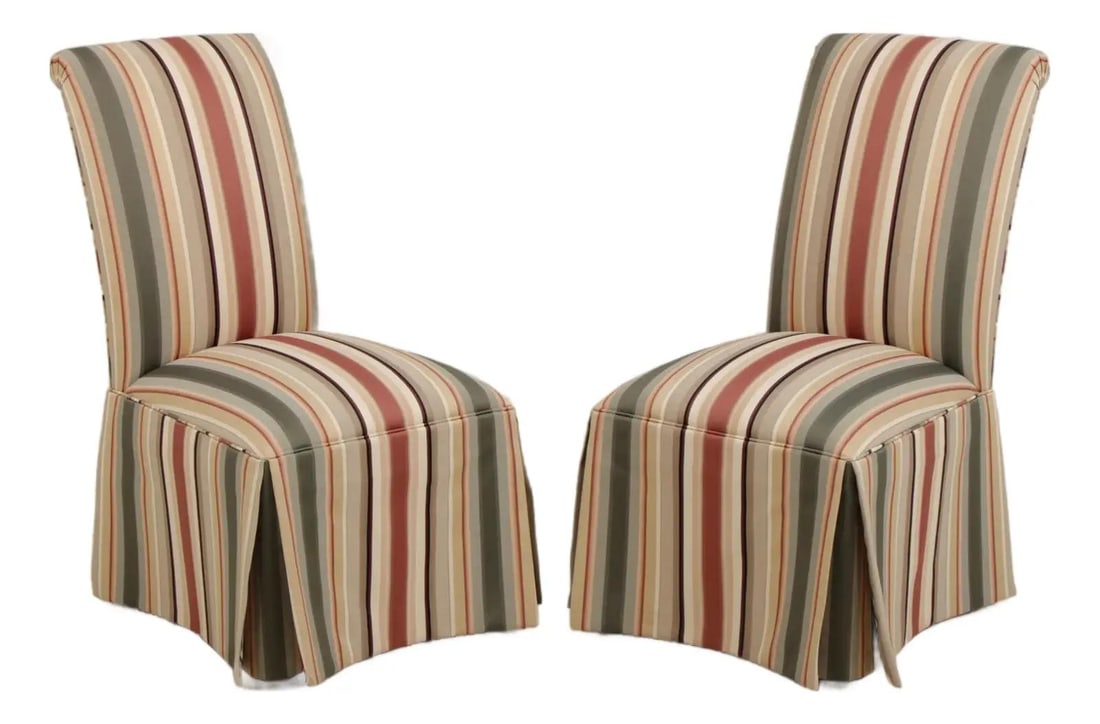 Pair Ethan Allen upholstered dining chairs with skirted base (1 of 10)