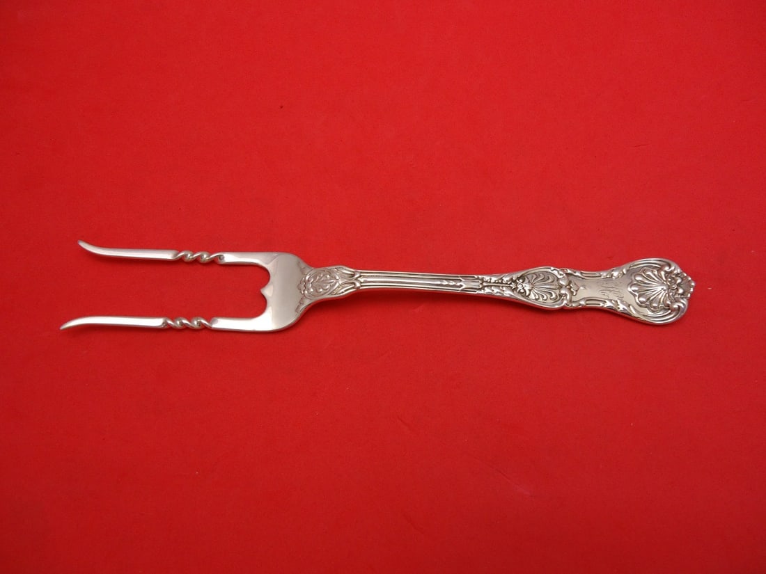 Gorham King George sterling silver serving baked potato fork 7 1/4": Gorham King George sterling silver serving baked potato fork 7 1/4" Sterling silver baked potato serving fork in the King George pattern by Gorham. It measures 7 1/4 inches and is monogrammed, with mo