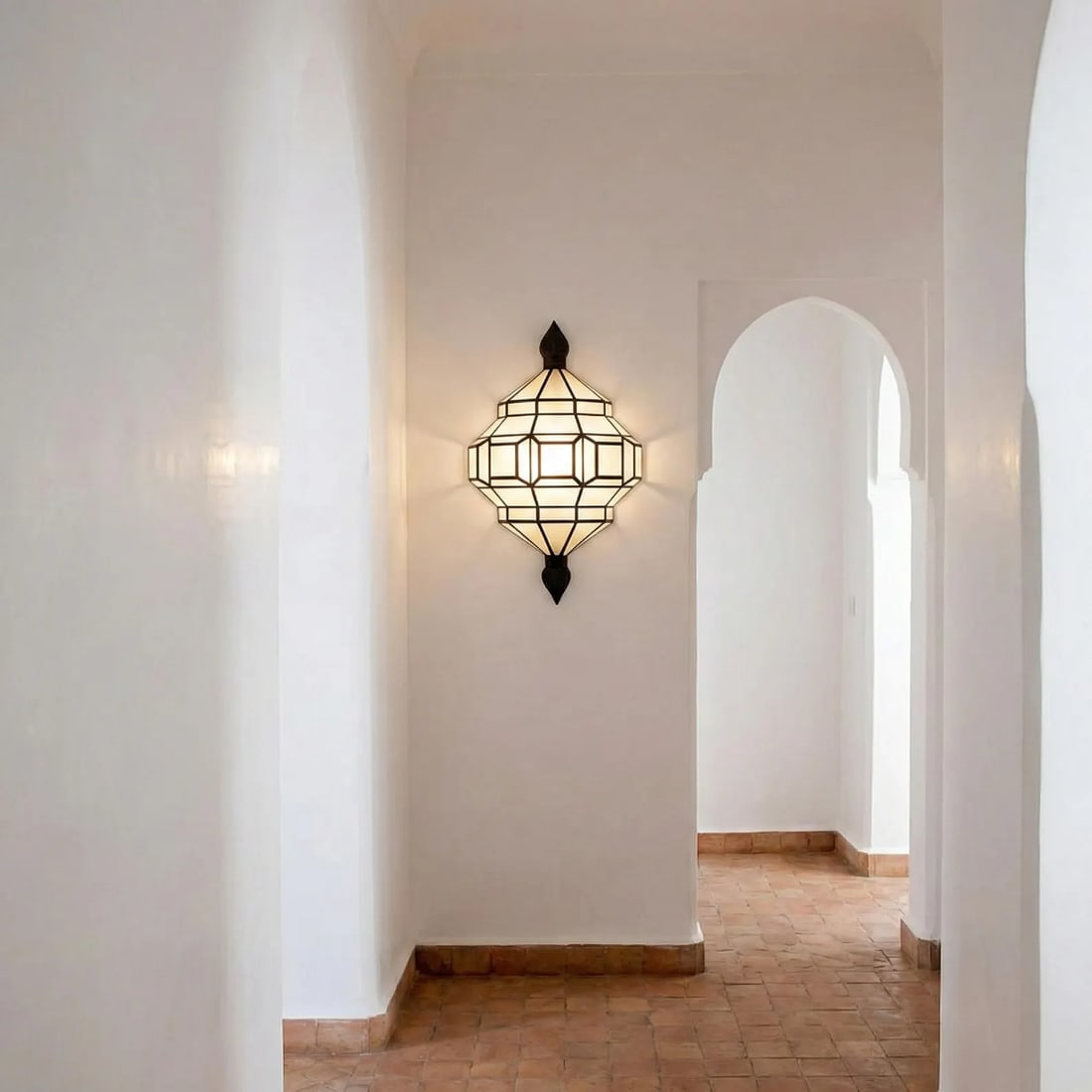 Handmade Moroccan Brass Wall Sconce with Frosted Glass (1 of 9)