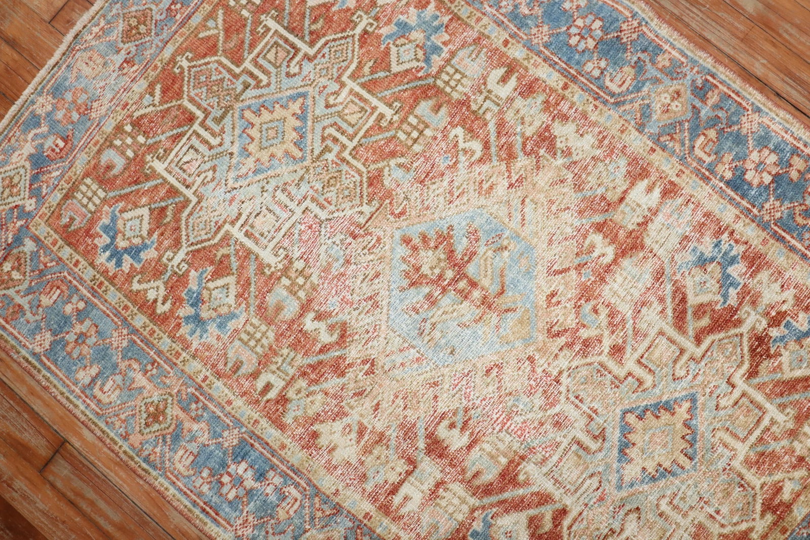 2' 11" x 4' 1" Antique Serapi Heriz Small Rug: 2' 11" x 4' 1" Antique Serapi Heriz Small Rug Antique Heriz small rug from the early 20th century with a worn finish and decorative Serapi/Heriz design. This pre-owned piece is described as Shabby Chi