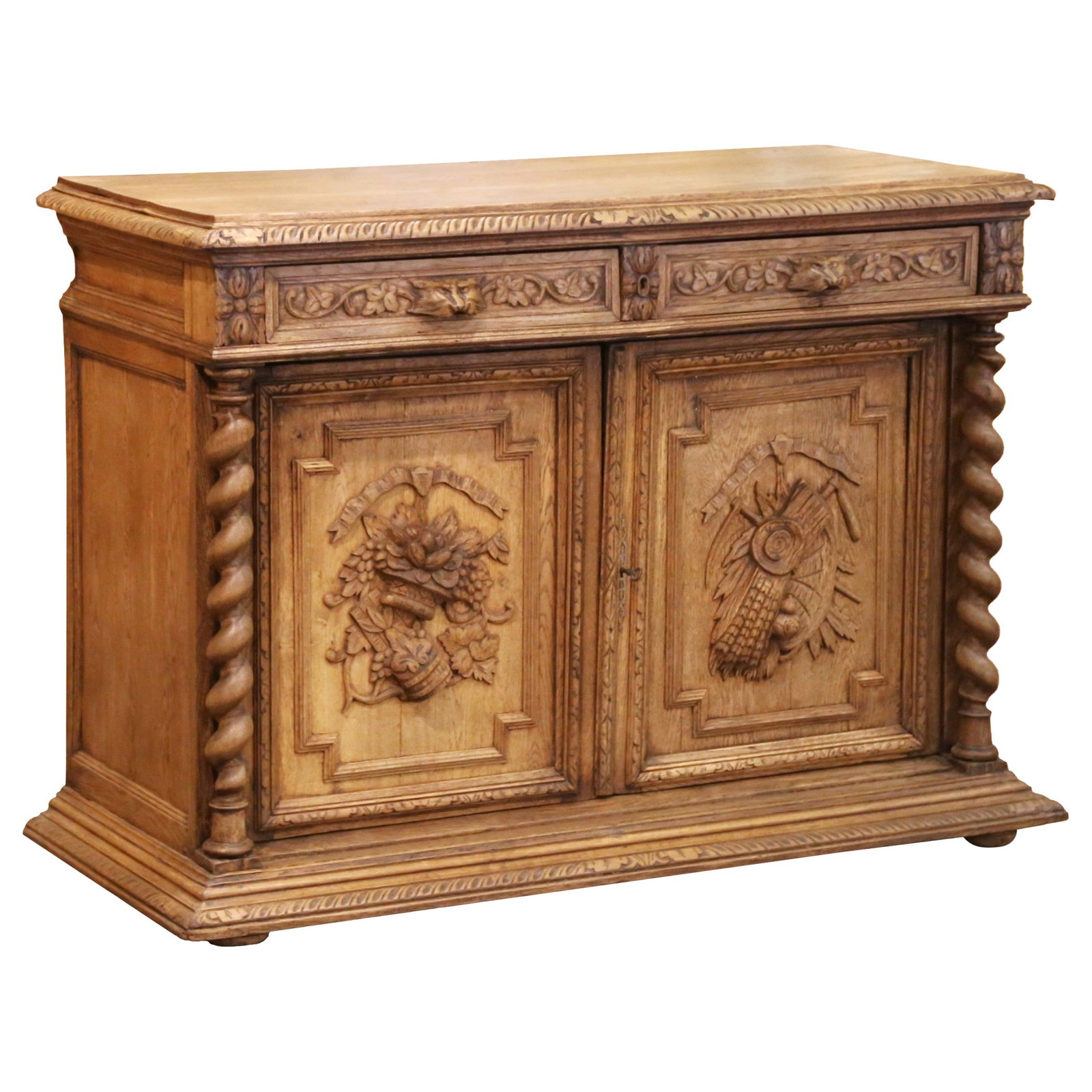 Bleached Oak Henri II French Buffet with Carved Harvest Panels (1 of 17)