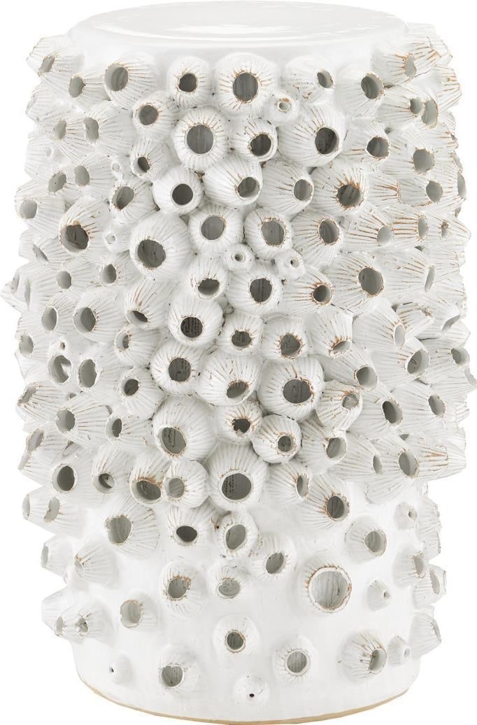 Currey White Barnacle Accent Table Arts and Crafts Style: Currey White Barnacle Accent Table Arts and Crafts Style Introducing a striking Accent Table inspired by the Arts and Crafts style, featuring a unique barnacle design. This new ceramic table showcases