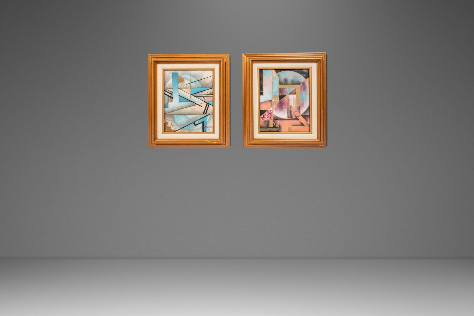 Fred Blassingham framed geometric abstraction paintings pair signed 1980s (1 of 18)
