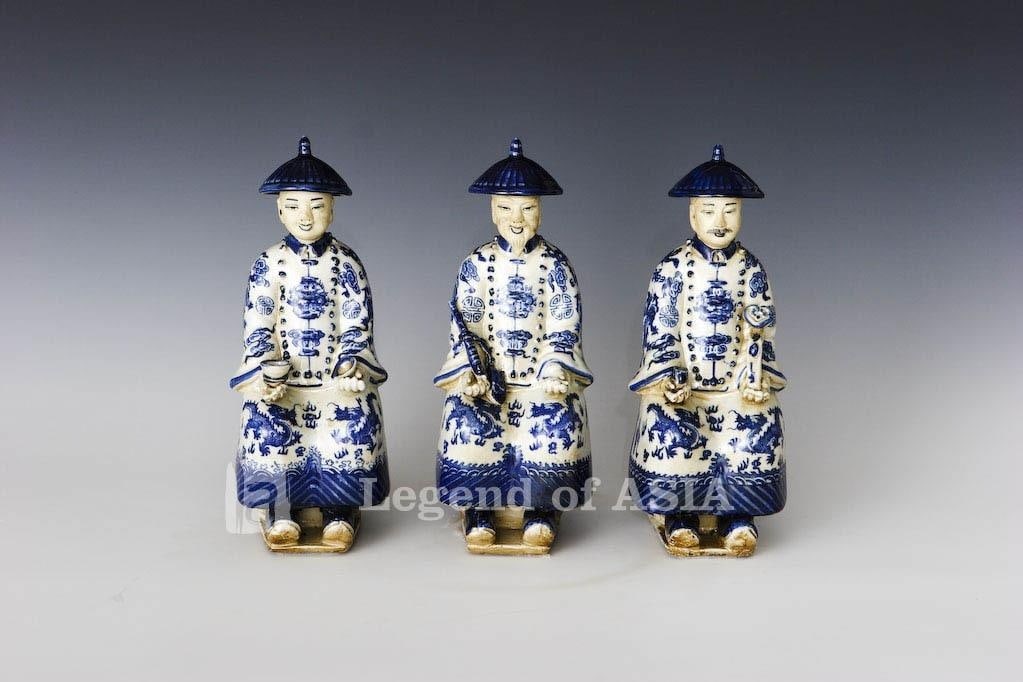 Handmade Qing Dynasty Sculpture of Sitting Emperors in Blue Porcelain (1 of 2)