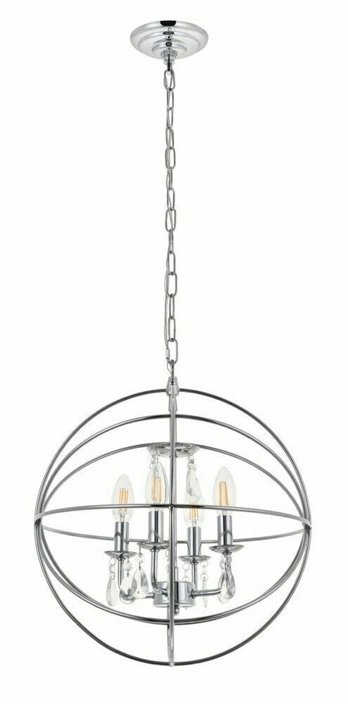 Living District Wallace 4 Light Chrome Crystal Pendant: Living District Wallace 4 Light Chrome Crystal Pendant This modern globe-style chandelier features a polished chrome metal frame adorned with royal cut crystals, creating a striking centerpiece for di