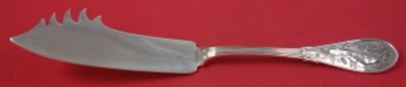 Tiffany & Co Japanese Sterling Silver Cheese Knife with 5 Picks 8 1/4": Tiffany & Co Japanese Sterling Silver Cheese Knife with 5 Picks 8 1/4" This exquisite cheese knife, crafted by Tiffany & Co. in the Japanese pattern, showcases remarkable artistry and functionality. M