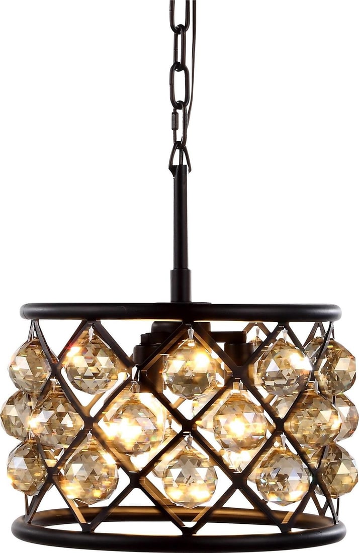 Elegant Lighting Madison Pendant Light Golden Teak Crystal 3 Bulb E12: Elegant Lighting Madison Pendant Light Golden Teak Crystal 3 Bulb E12 Illuminate your space with the Madison Pendant, a stunning blend of timeless elegance and modern style. This pendant light feature