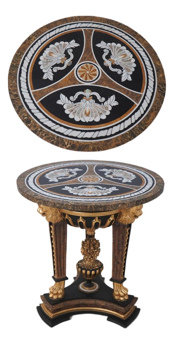 Neoclassical Marble Table With Pietra Dura Inlay and Gold Gilt Accents (1 of 10)