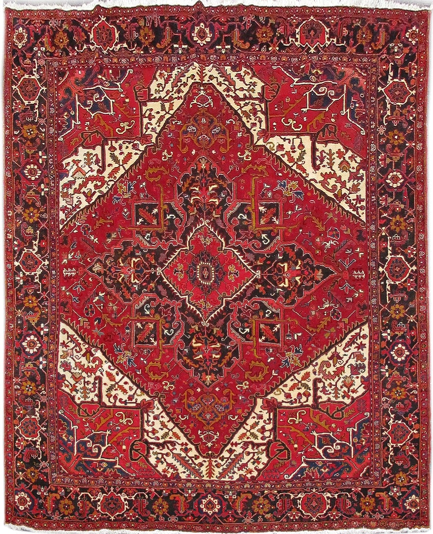 Handcrafted Persian Heriz Area Rug 9.8 x 12.1 Red Wool: Handcrafted Persian Heriz Area Rug 9.8 x 12.1 Red Wool Free continental US Shipping Introducing a stunning 9.8 x 12.1 Persian Handcrafted Excellence Heriz Rug, meticulously crafted by skilled artisans