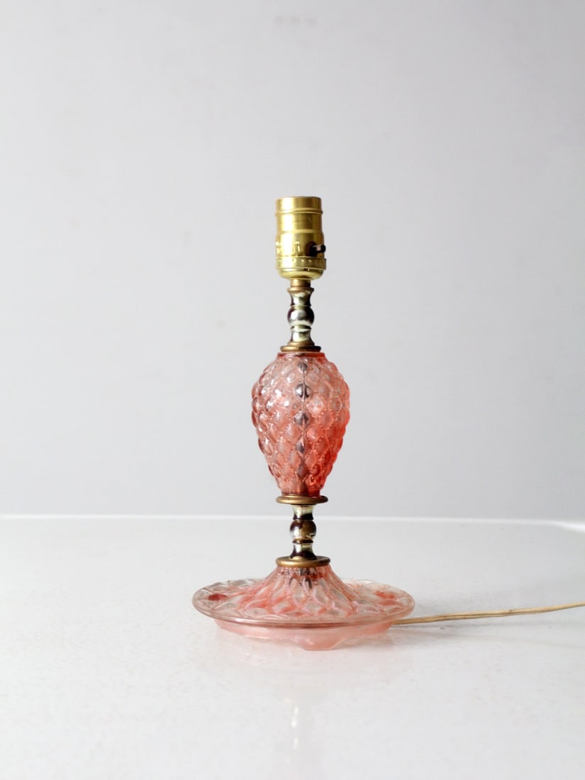 Mid-Century Vintage Pink Hobnail Glass Table Lamp 12 inch: Mid-Century Vintage Pink Hobnail Glass Table Lamp 12 inch This vintage mid-20th century pink hobnail glass table lamp features a charming hobnail design that creates a warm and inviting glow. Perfect 