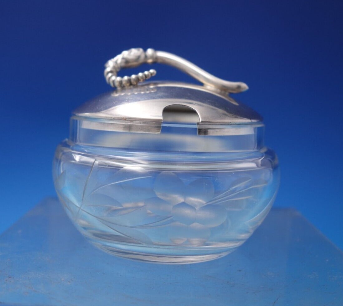 Webster Blossom Sterling Silver Engraved Crystal Jelly Jar (1 of 11)