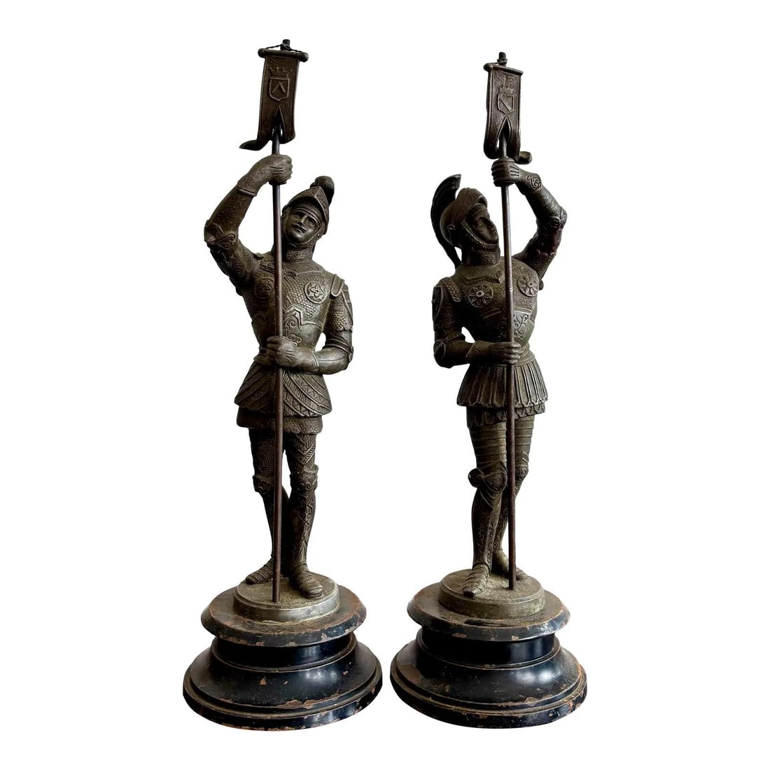 Vintage Bronze Soldier Statue Pair Set of 2 Decorative Accents (1 of 9)
