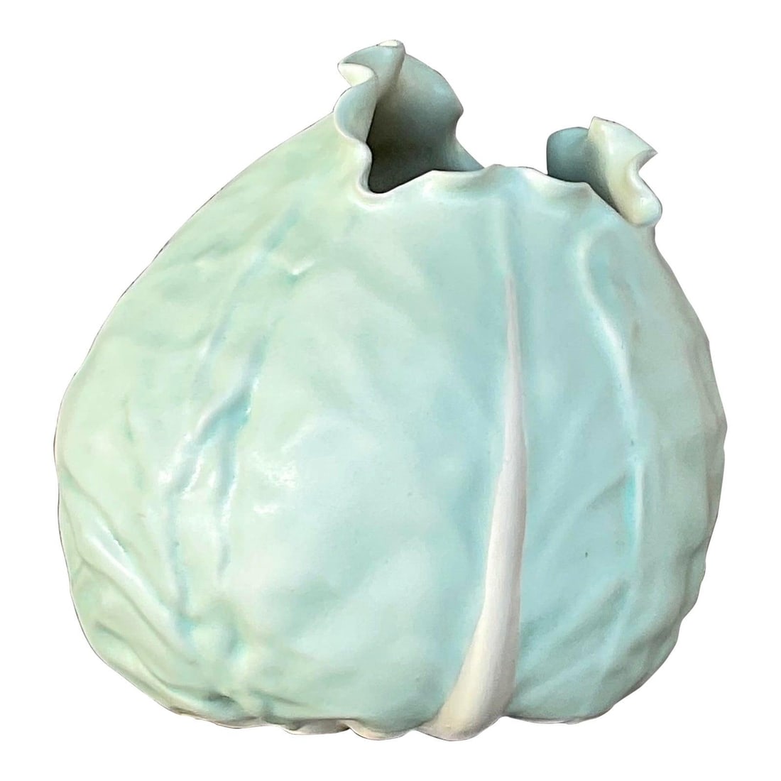 Vintage Boho Patricia Garrett Celadon Ceramic Cabbage 8": Vintage Boho Patricia Garrett Celadon Ceramic Cabbage 8" This exquisite vintage Boho ceramic cabbage features a lovely pale green color in a matte glazed finish, adding a touch of charm to any decor. 
