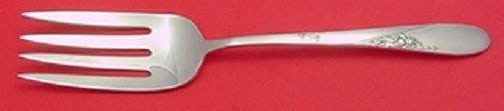 Easterling Sterling Silver Rose Pattern Cold Meat Fork 8 1/4": Easterling Sterling Silver Rose Pattern Cold Meat Fork 8 1/4" This exquisite cold meat fork features the elegant 'Rose' pattern by Easterling, crafted from high-quality sterling silver. Measuring 8 1/