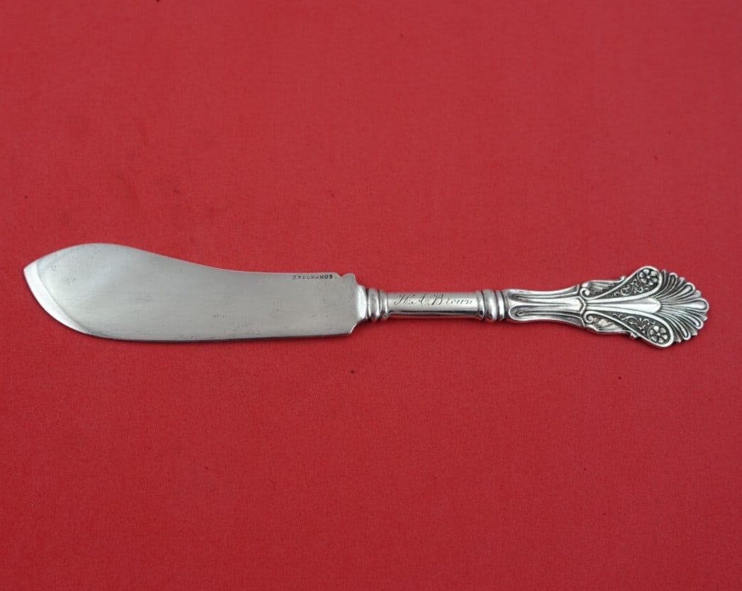John Polhamus Shiebler Corinthian Sterling Silver Fish Knife 7 1/2": John Polhamus Shiebler Corinthian Sterling Silver Fish Knife 7 1/2" Introducing the stunning Corinthian fish knife, crafted by renowned silversmith John Polhamus and made by Shiebler. This exquisite p