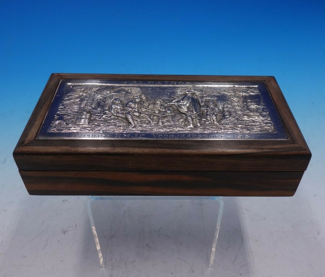 Vintage Dutch Wooden Box Trophy with Hinged Lid and Engraved Panel (1 of 6)