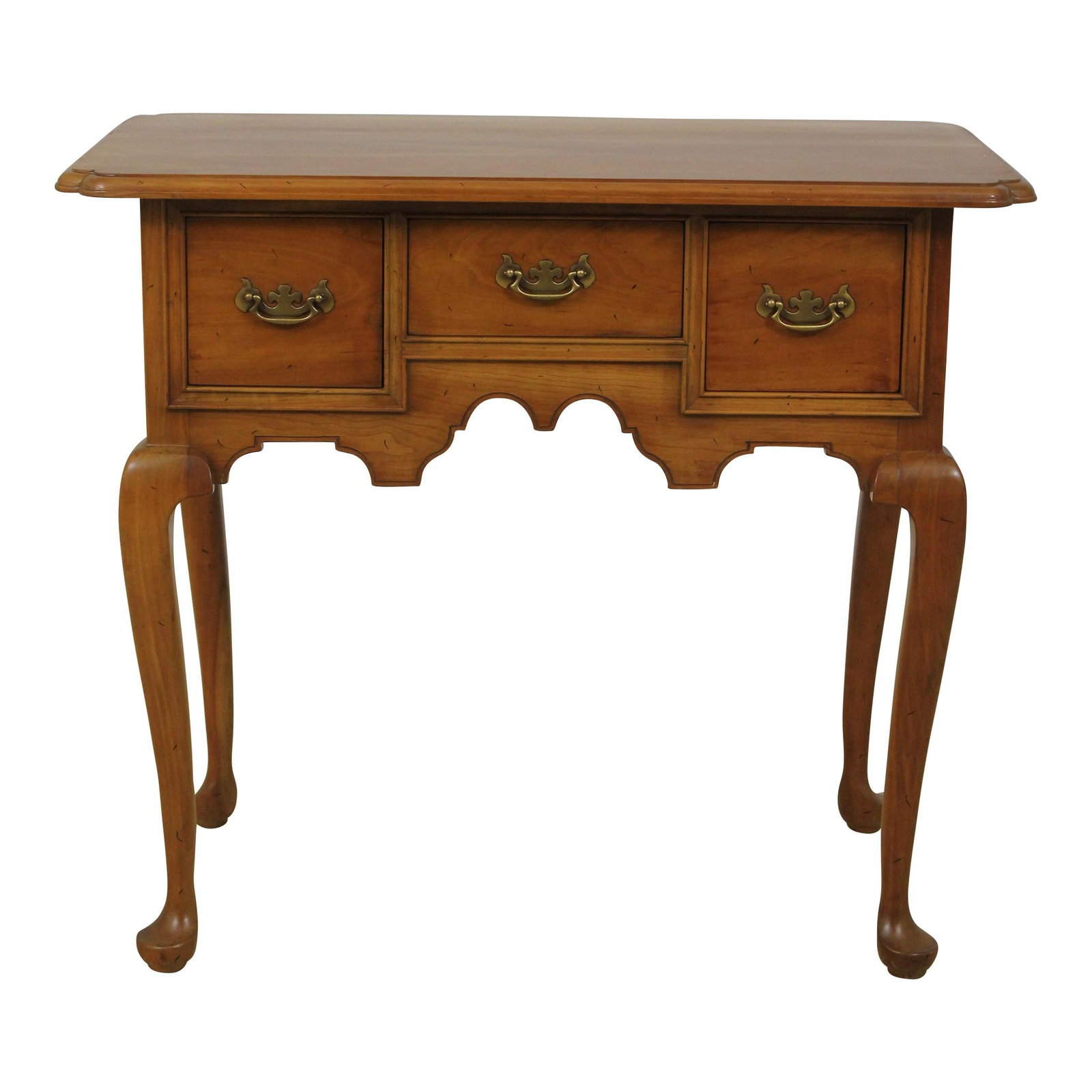 Stickley Queen Anne Cherry Lowboy Table Solid Brass Hardware: Stickley Queen Anne Cherry Lowboy Table Solid Brass Hardware This exquisite Stickley Queen Anne Cherry Lowboy Dressing Table features a timeless design that enhances any bedroom decor. Crafted from so