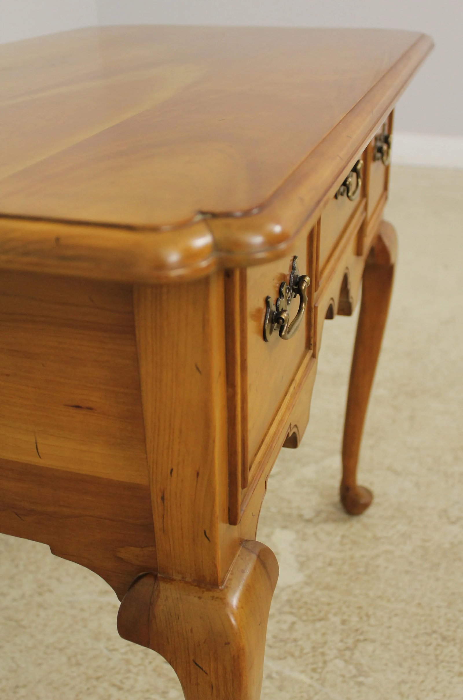 Stickley Queen Anne Cherry Lowboy Table Solid Brass Hardware - 9