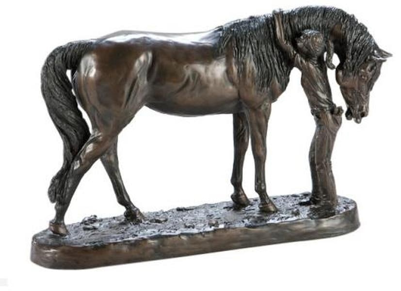 Charming Hand-Cast Resin Sculpture of Girl and Horse: Charming Hand-Cast Resin Sculpture of Girl and Horse This charming sculpture captures the tender bond between a little girl and her beloved horse, making it a perfect addition for horse lovers and col