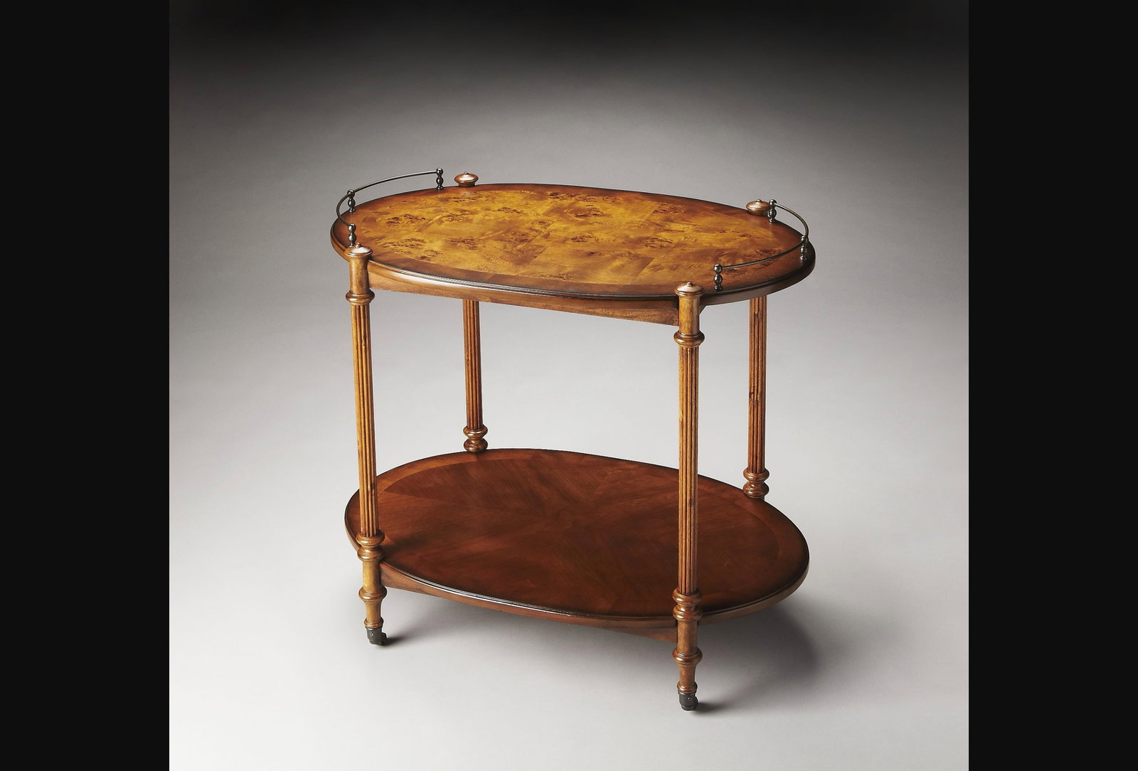 Butler Olive Ash Burl Handcrafted Tea Server Bar Cart with Casters (1 of 3)