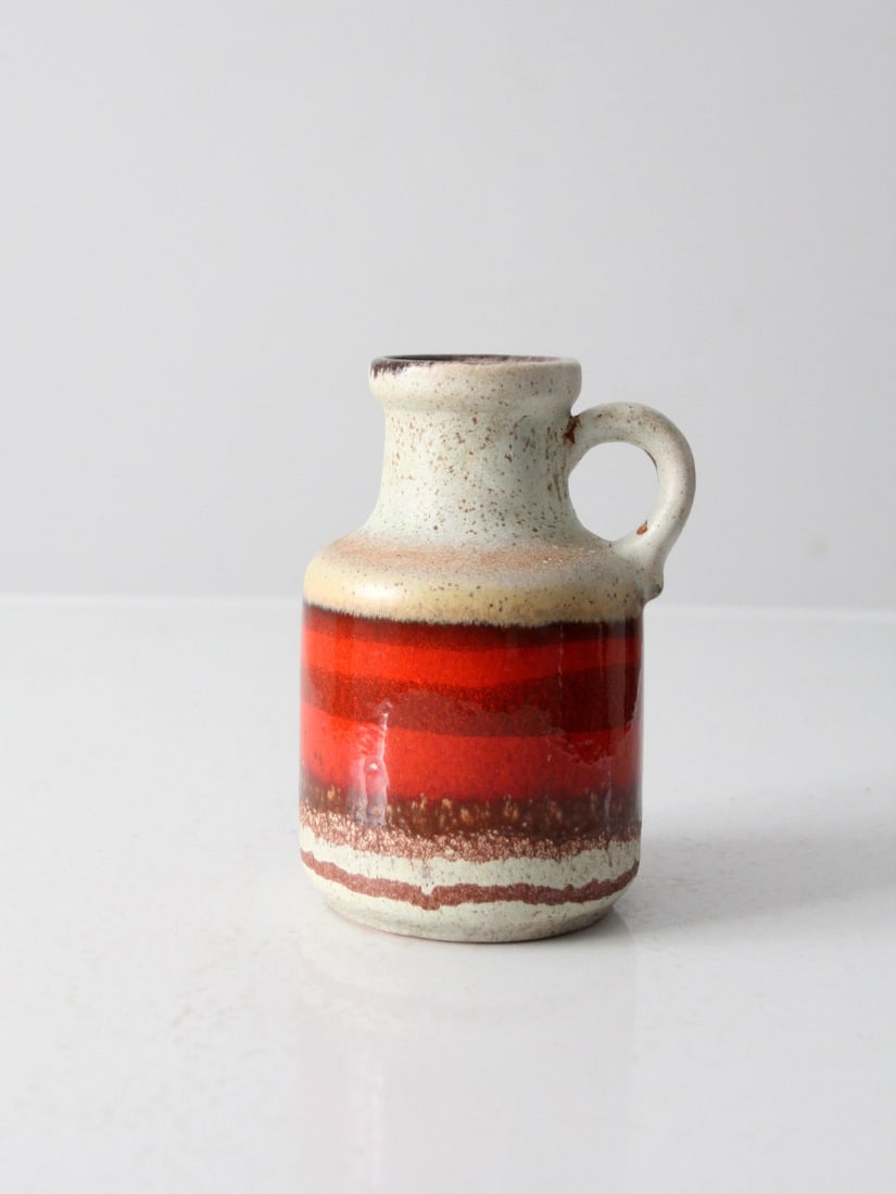 Vintage 1960s Scheurich Fat Lava Vase Cream Brown Red Stripe (1 of 12)
