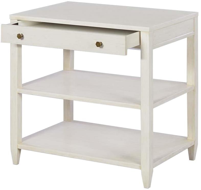 Oliver Home Wallace Wide White Drift Finish Side Table with Storage: Oliver Home Wallace Wide White Drift Finish Side Table with Storage This elegant wide side table is designed to enhance any living space with its transitional style. Crafted from durable Acacia crown 