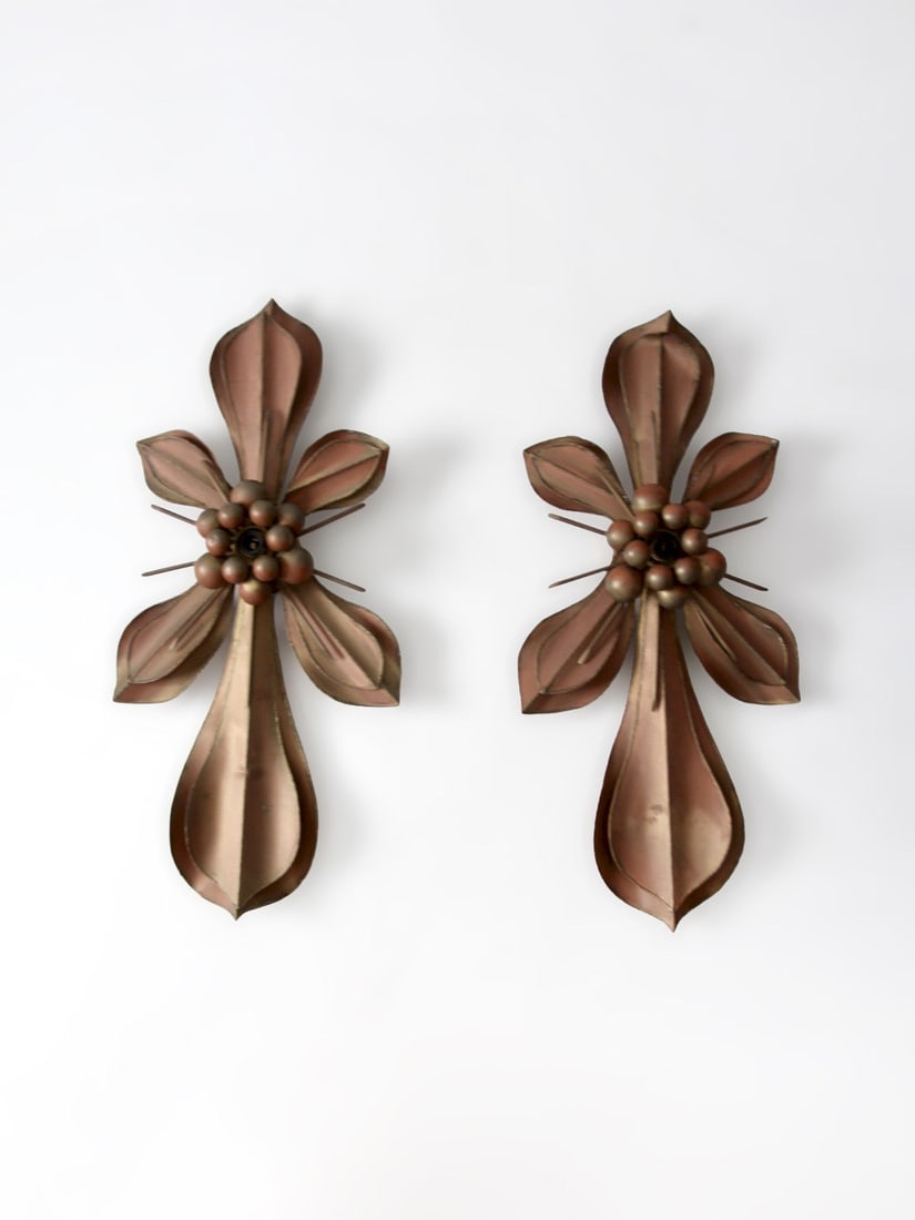 Pair of Sculptural Copper Bronze Fleur de Lis Wall Sconces (1 of 9)